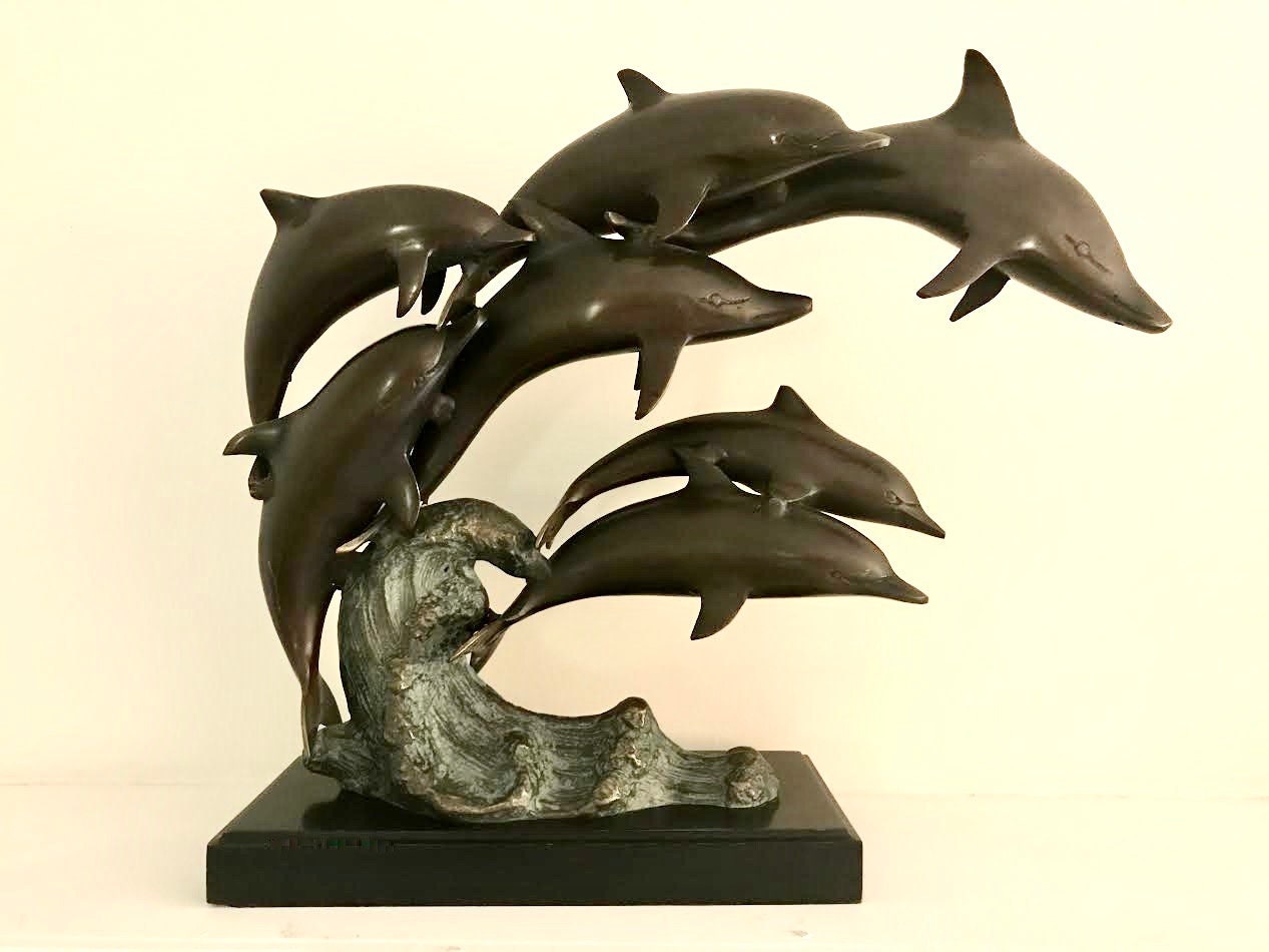 2 Dolphins 7" Tall Dolphin Sculpture 