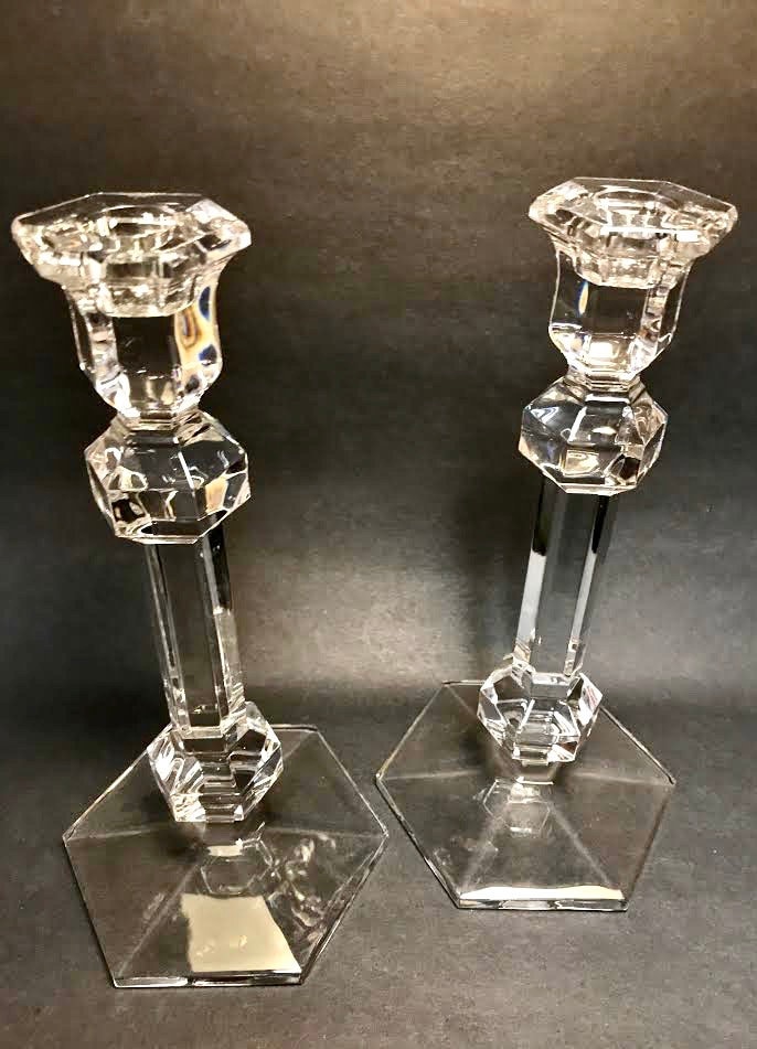 Val St. Lambert - Belgium Crystal Candlesticks , Weighted