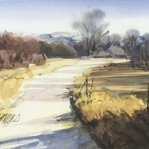 Darrell B Thomas - Original Watercolor Painting, Old Country Road , Matted and Framed.