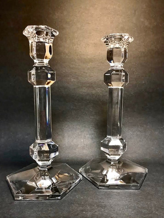 Val St. Lambert - Belgium Crystal Candlesticks , Weighted