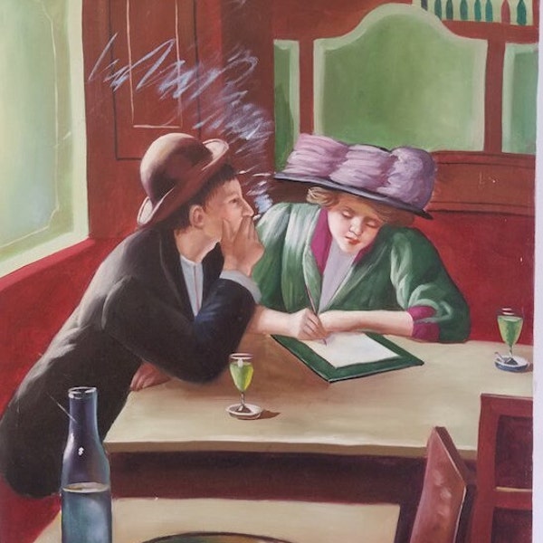 Man and Woman at Bar Painting Etsy