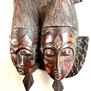 Baule (Baoule) Twin Carved Wood Ceremonial Mask from Ivory Coast of Africa. Ethnic Baule tribe Ceremonial Mask. 24&quot;H x 12&quot;W x 6&quot;D. 1960-1970