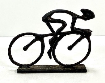 Vintage Cast Iron Bicyclist Sculpture Modern Decor 7"L x 6"H. Minimalist Bike Racing Decor, Sport Enthusiast, Fitness Bicyclist Rider. Black