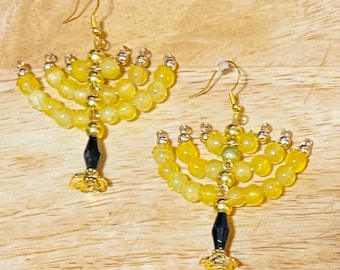 Beautiful Yellow and Gold Menorah Earrings - Medium