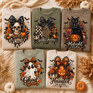 Coquette Halloween PNG Bundle, 5 PNGs, Skull Bow, Ghost & Pumpkin, Retro Girly Spooky Season Sublimation