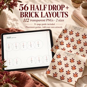 Half Drop Pattern Templates, Brick Repeat Seamless Pattern Placement Templates for Procreate & Canva, Surface Pattern Design Tool