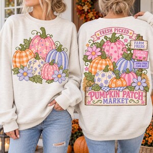 Pink Pumpkin Patch PNG Front & Back Set, Coquette Fall Shirt, Farm Fresh Pumpkin Market, Preppy Autumn Sublimation