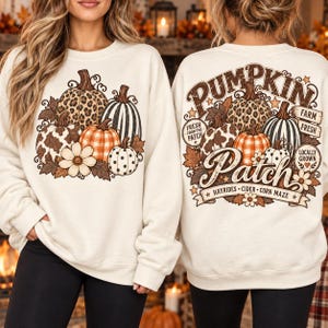 Set PNG fronte e retro con motivo leopardo e zucca, maglietta autunnale da boutique, zucca autunnale fresca di fattoria, stampa a sublimazione a quadretti western