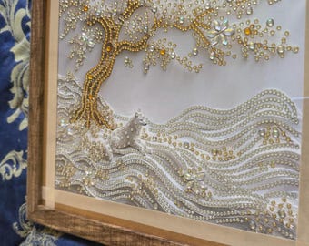 A dog hiding in the snow diamond painting!