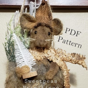 New 2020 Instant DOWNLOAD PATTERN ~ Primitive Winter Mouse in Stocking or Mitten Doll Downloadable PDF Pattern ~Sweetpeas Primitives