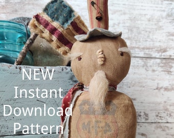 NEW 2023 Instant Digital Download PATTERN PDF Primitive Americana 1776 Uncle Sam Stump Doll Sewing Pattern / Patriotic / 4th of July