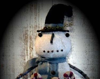 Instant Download Pattern Primitive Christmas Folk Art Snowman Doll with Candy Cane Garland PDF E-Pattern Sweetpeas Primitives