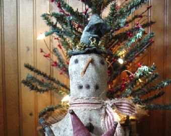 Instant Download Pattern Primitive Christmas Winter Valentine Folk Art Snowman Shelf Sitter Doll E-Pattern Sweetpeas Primitives