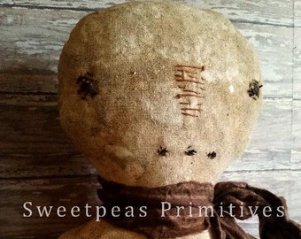 PDF Instant Download Pattern Extreme Primitive Folk Art Early Vintage Style Valentine Snowman Doll with Heart Sweetpeas Primitives