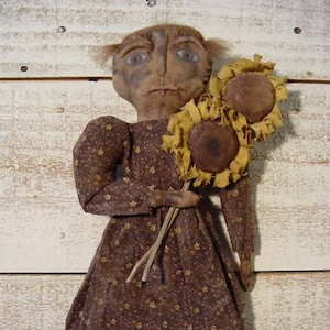 Instant Download Pattern Primitive Folk Art Early Style Sunflower Samantha Doll PDF E-Pattern Sweetpeas Primitives