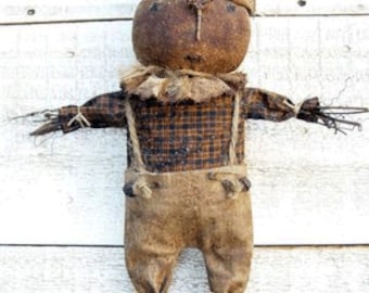 Instant Download Pattern Primitive Folk Art Fall Autumn Harvest Pumpkin Scarecrow Doll PDF E-Pattern Sweetpeas Primitives