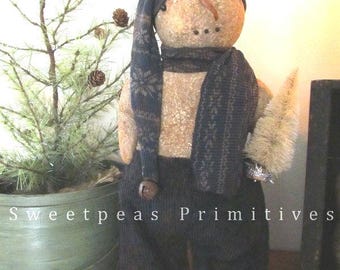 Instant Download Pattern NEW Primitive Winter Christmas Standing Snowman Doll PDF E-Pattern ~ Sweetpeas Primitives