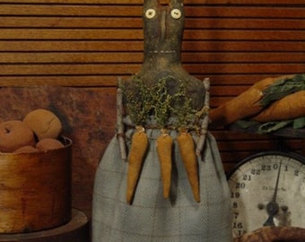 Modèle à téléchargement immédiat Art folklorique primitif Printemps Lapin noir et carottes Poupée à faire soi-même Modèle électronique Pois de senteur primitifs