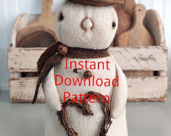 NEW 2024 Instant Digital Download PATTERN PDF Primitive Vintage Style Winter Valentine Snowman Doll Sewing Pattern / Valentine's Day / Craft