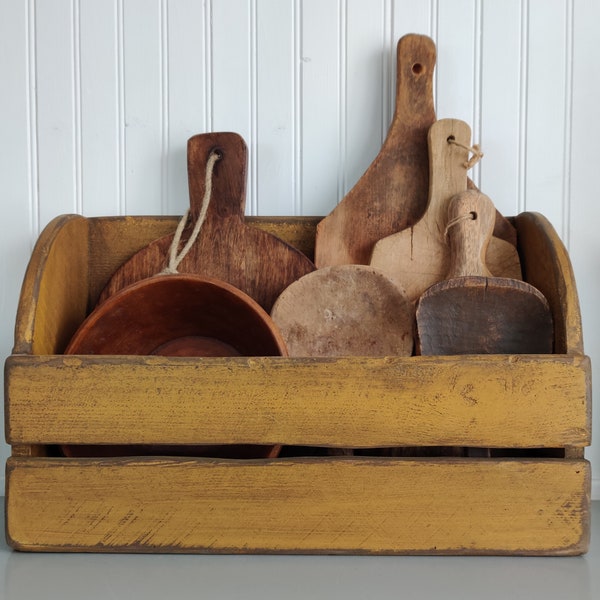 Primitive HANDMADE Farmhouse Rustic Aged Mustard Wood Wooden Bread Board Holder Wooden Bowl Bin Only / Storage Bin / Home Decor