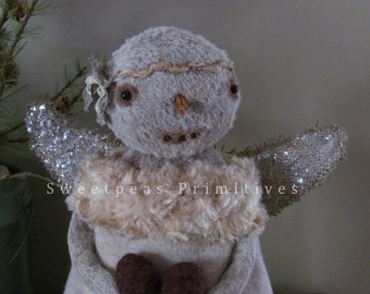 Instant Download Pattern Primitive Folk Art Vintage Style Valentine Snow Angel Snowman Stump Doll with Heart E-Pattern~ Sweetpeas Primitives
