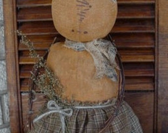 Instant Download Pattern Primitive Folk Art Early Style Pumpkin Stump Doll with Twig Arms PDF E-Pattern Sweetpeas Primitives