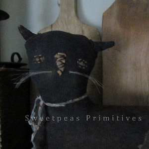 Instant Download Sewing Pattern PATTERN PDF Primitive Folk Art Early Vintage Style Black Cat Doll Sweetpeas Primitives