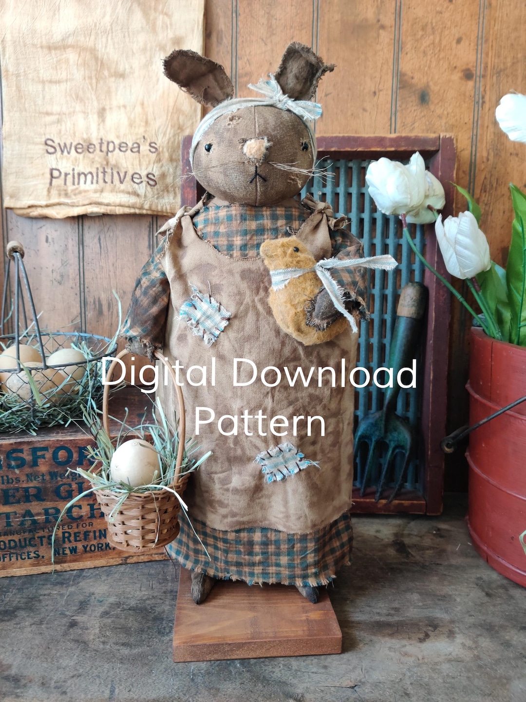 New 2025 Instant Download Pattern Primitive Standing Tattered Bunny ...