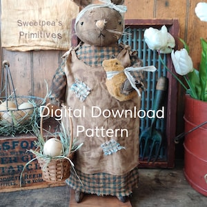New 2025 Instant Download Pattern Primitive Standing Tattered Bunny Rabbit Doll and Chick PDF E-Pattern / Sewing Pattern / Spring Pattern
