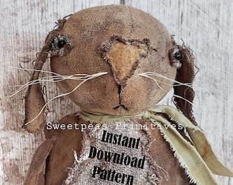 NEW 2020 Instant DOWNLOAD Pattern ~ Primitive Vintage Style Rag Stuffed Spring Easter Rabbit Bunny Doll PDF Pattern ~Sweetpeas Primitives