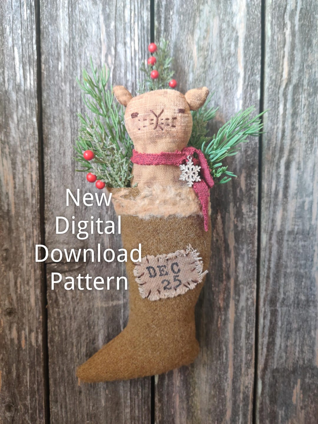 NEW Primitive Christmas Cat in Stocking Pattern • Digital Download ...