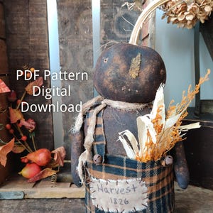 New 2025 Primitive Black Pumpkin Stump Doll PDF Pattern - Grungy Folk Art Cloth Doll Sewing Pattern - Rustic Fall Halloween Primitive Decor