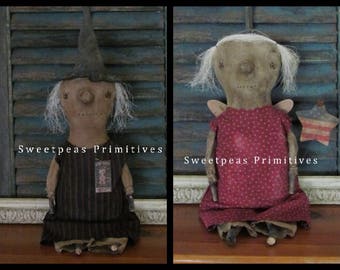 NEW 2017 PDF Instant Download Sewing Pattern Primitive Folk Art Halloween Witch Americana Angel Doll E-Pattern Sweetpeas Primitives