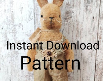 NEW 2023 Instant Digital Download PATTERN PDF Primitive Farmer Bunny Rabbit Doll Sewing Pattern Sweetpeas Primitives