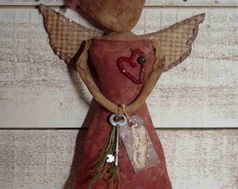 Instant Download Sewing Pattern Primitive Early Style Folk Art Valentine Doll E Pattern Sweetpeas Primitives