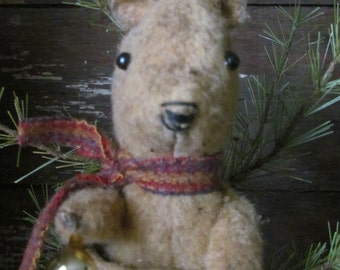 Instant Download Pattern Primitive Folk Art Early Style Christmas Teddy Bear Doll in Holiday Stocking Cupboard Ornie Ornament