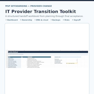 IT Provider Transition Toolkit MSP Client Offboarding Checklist Technology Handoff Excel Workbook