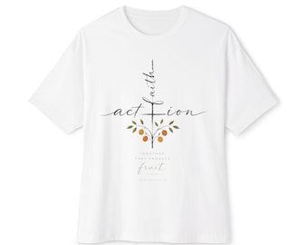Faith Action Cross Tee | Olive Branches, Botanical Print, Cotton Shirt