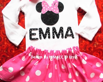 Minnie Mouse Birthday outfit Dress up cake smash Pink RED purple tutu Skirt Bodysuit bow Personalized NB 3 6 9 12 18 24 3 4 5 Toddler SALE