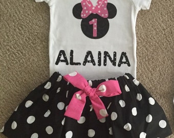 Minnie Mouse outfit princess Dress pink first 1st Birthday personalized name Bodysuit disney baby Girl Size 3 6 9 12 18 24 m 3T 4T 5T