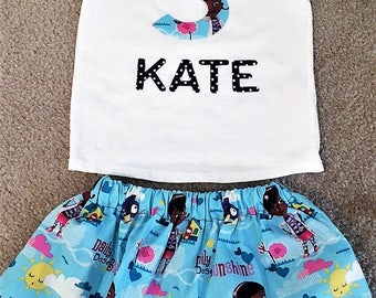 Doc McStuffins birthday outfit dress up skirt set personalized shirt number name girls size 2 3 4 5 6 toddler Sale