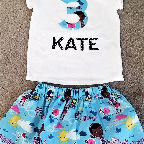 Doc McStuffins birthday outfit dress up skirt set personalized shirt number name girls size 2 3 4 5 6 toddler Sale