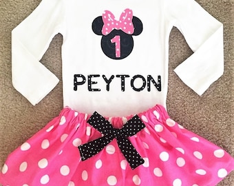 Minnie Mouse outfit Dress first Birthday Party Pink Skirt Bodysuit Disney baby Girl Personalized Size Newborn 3 6 9 12 18 24 m 3T 4T 5T