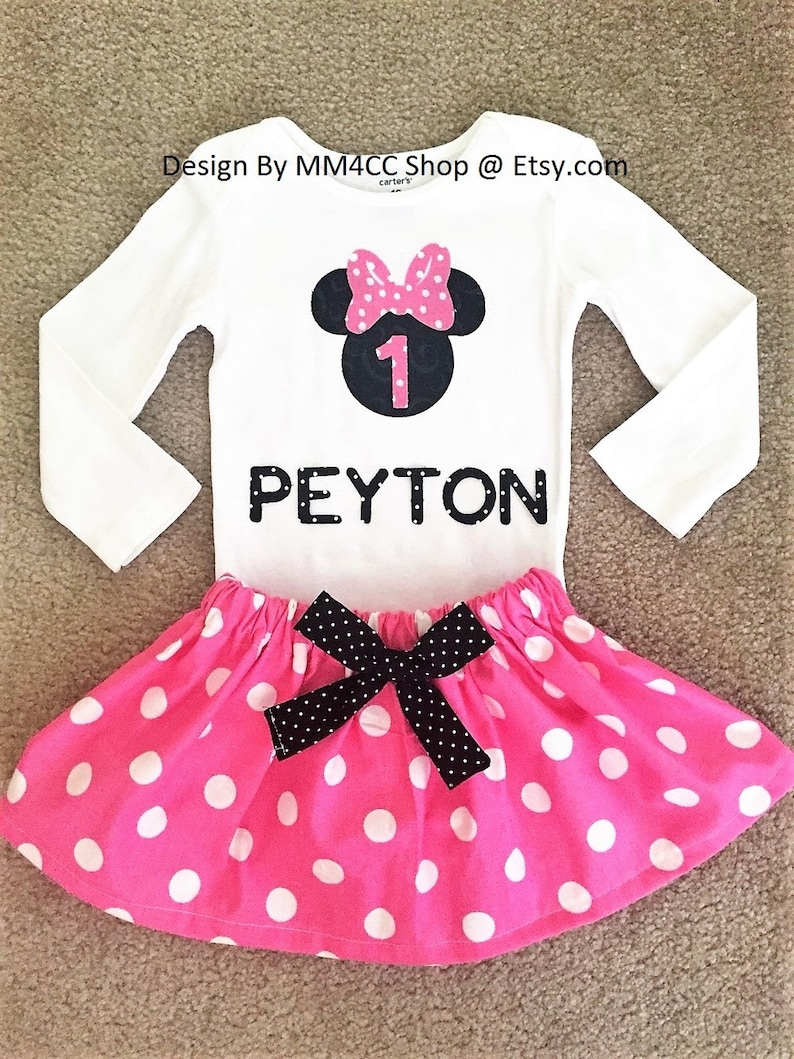 Minnie Mouse Outfit Dress First Birthday Party Pink Skirt Bodysuit ...