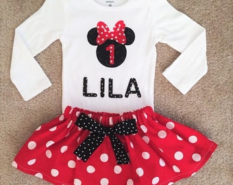 Minnie Mouse outfit Dress first Birthday Party Red Skirt bodysuit Disney costume baby Girl Personalized NB 3 6 9 12 18 24 m 3T 4T 5 toddler