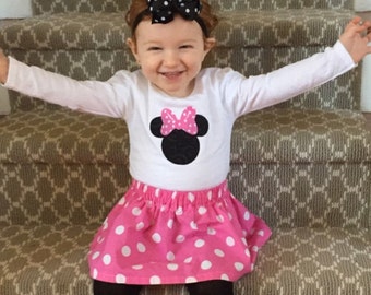 Minnie Mouse Birthday outfit bodysuit shirt top Pink Dress up first No Personalzation invitation Photo outfit 3 6 9 12 18 24 3T 4T 5 toddler
