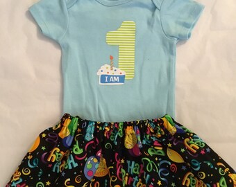 First Birthday outfit baby girl cupcake bodysuit 1st Party applique Skirt pink blue Set Size 18 months Rainbow candyland RTS READY to Ship