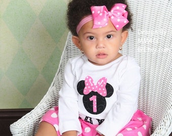 Minnie Mouse Birthday cake smash outfit pink Dress shirt RED purple tutu Skirt Bodysuit bow Personalized name 3 6 9 12 18 24 3 4 5 Toddler