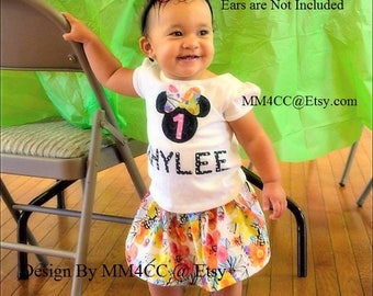Minnie Mouse Luau Birthday outfit Hula Hawaiian pool Party dress up Skirt & top shirt ONLY Personalized name beach 9 12 18 24 2t 3 4 toddler