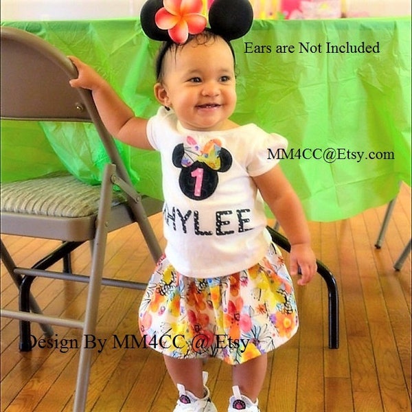 Minnie Mouse Luau Birthday outfit Hula Hawaiian pool Party dress up Skirt & top shirt ONLY Personalized name beach 9 12 18 24 2t 3 4 toddler